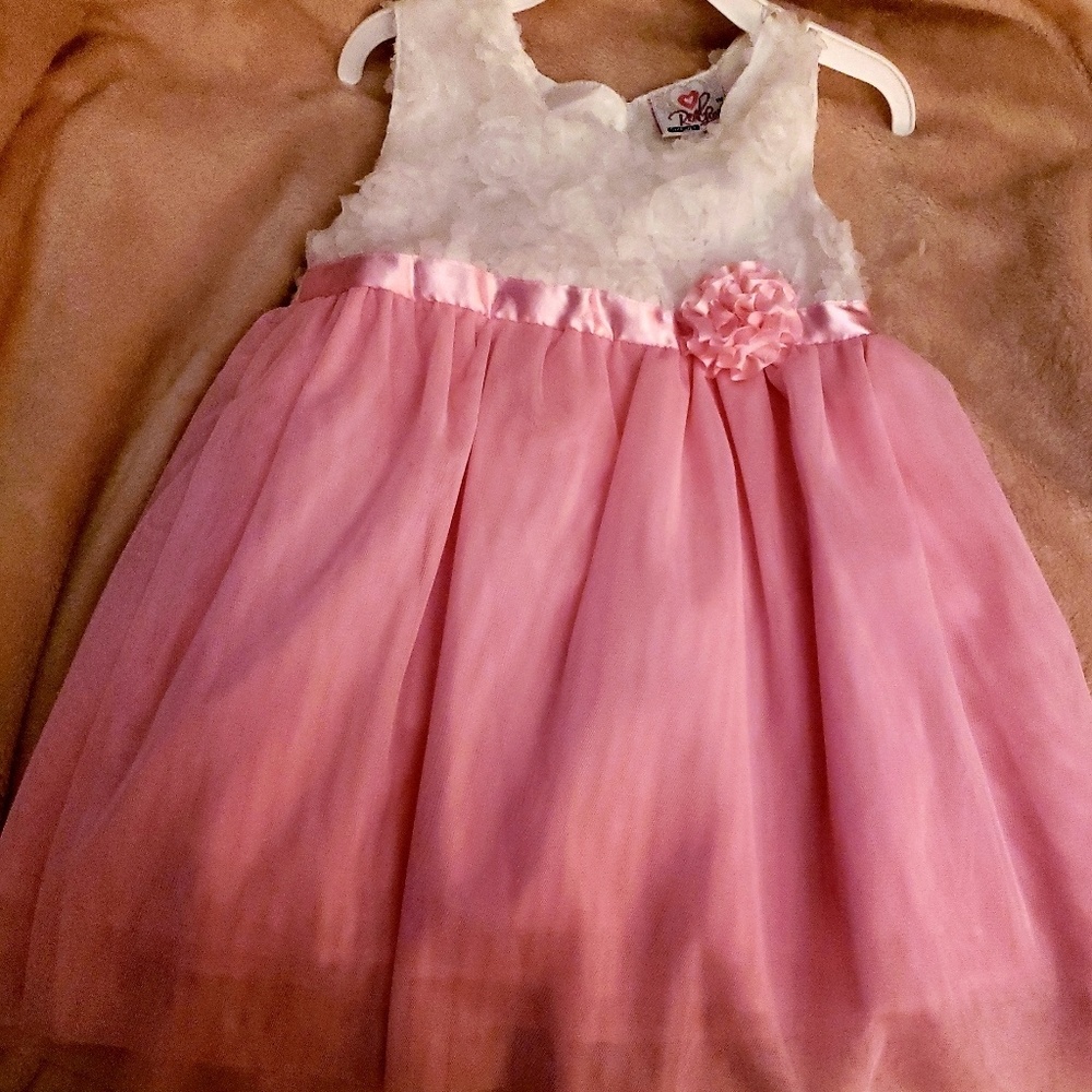 NWOT Adorable White Lace Pink sheer dress size 4T